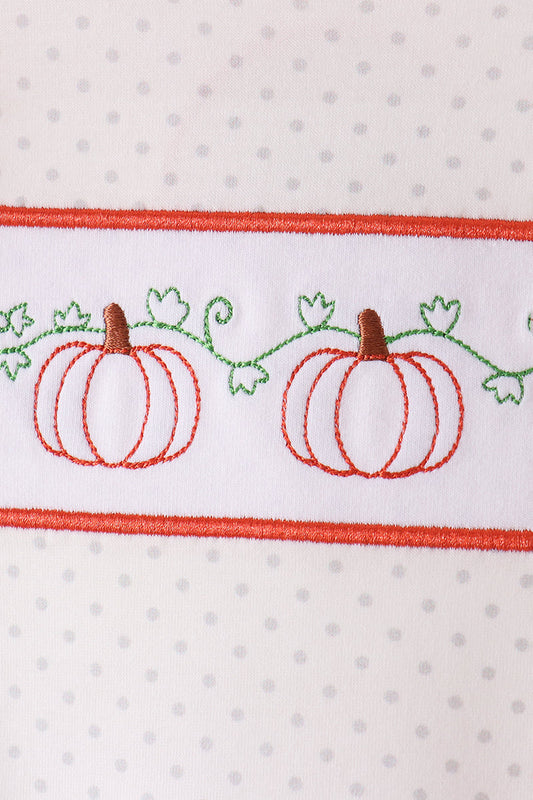 Orange Pumpkin Bow Embroidery Ruffle Skorts Set