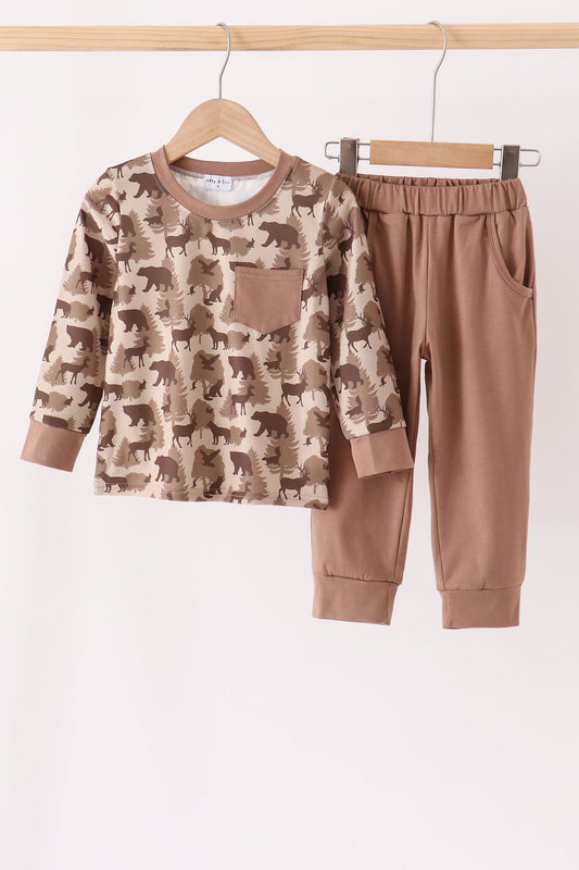 Brown camouflage pocket jogger set