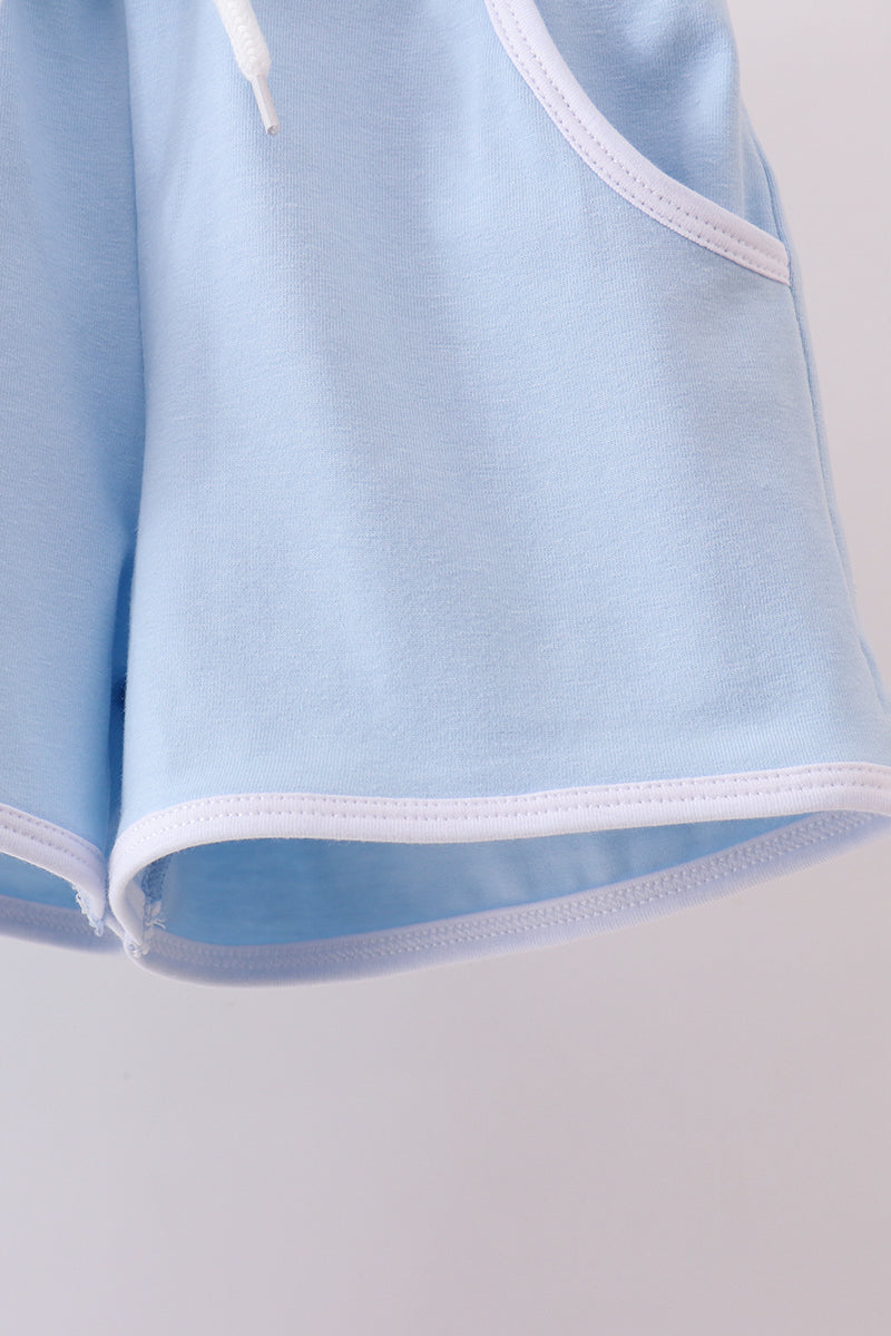 Blue brother embroidery pocket shorts set
