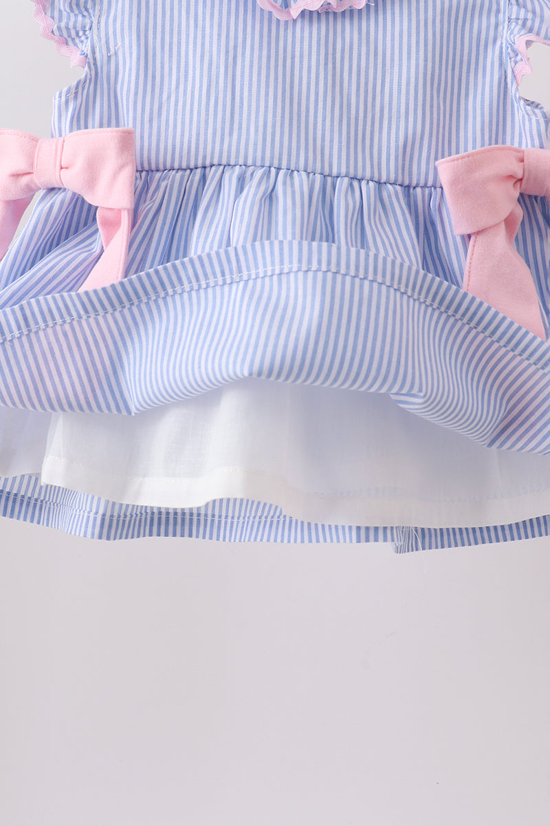 BLUE STRIPE BOW BLOOMER SET