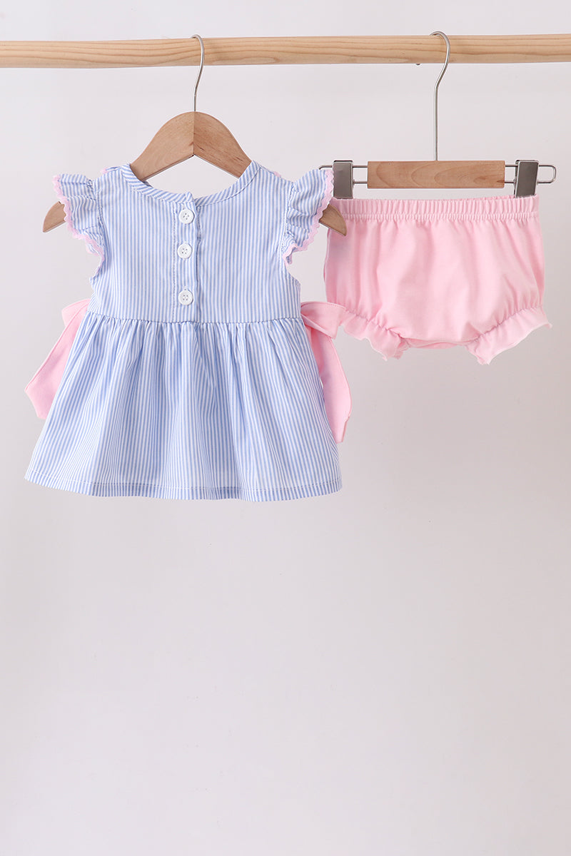 BLUE STRIPE BOW BLOOMER SET