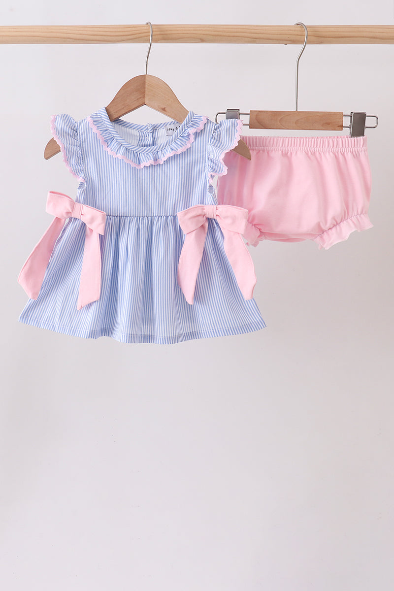 BLUE STRIPE BOW BLOOMER SET