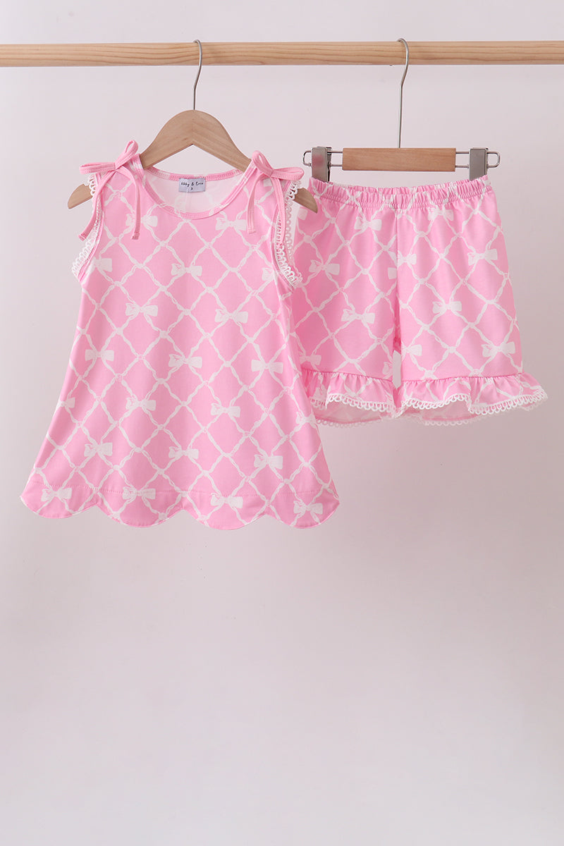 PINK BOW SHORT SET