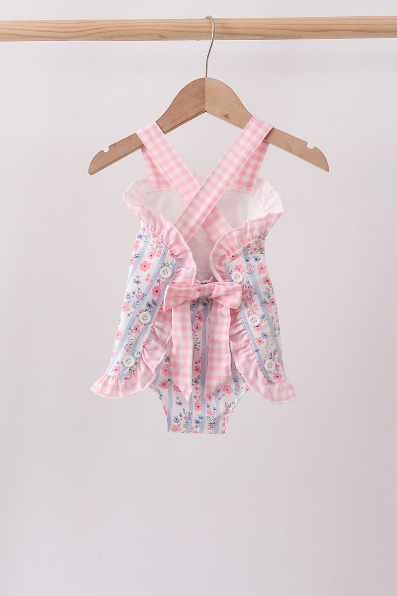 PINK FLORAL BOW APPLIQUE BOW BUBBLE