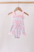 PINK FLORAL BOW APPLIQUE BOW BUBBLE