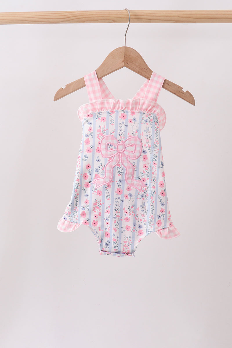 PINK FLORAL BOW APPLIQUE BOW BUBBLE