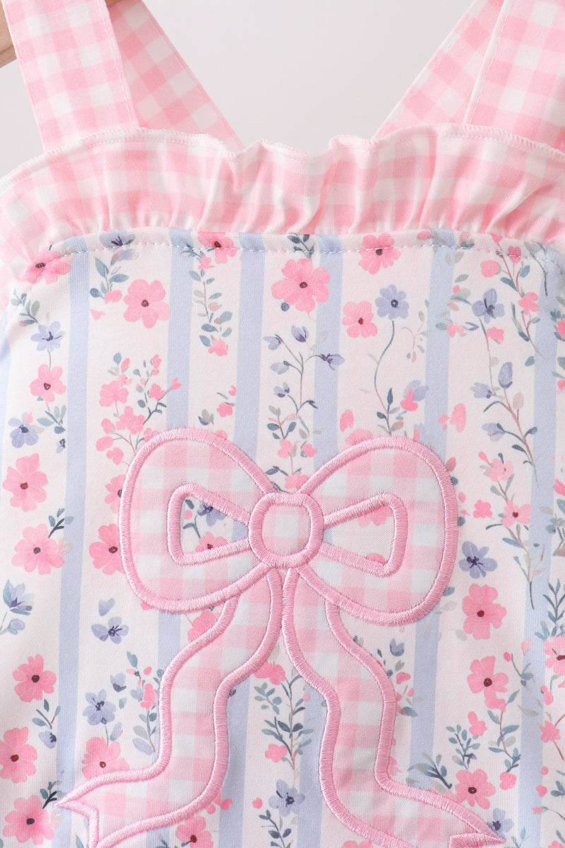 PINK FLORAL BOW APPLIQUE BOW BUBBLE