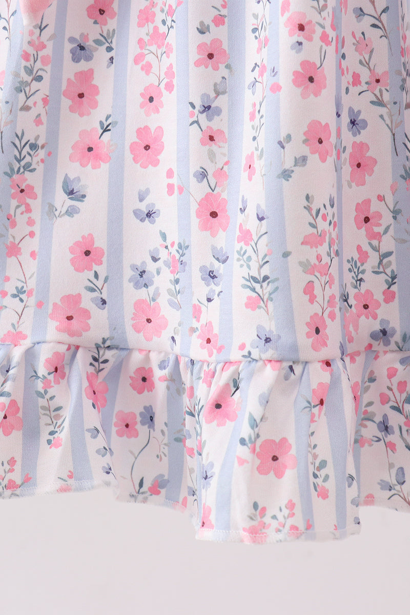 PINK FLORAL BOW APPLIQUE BOW DRESS