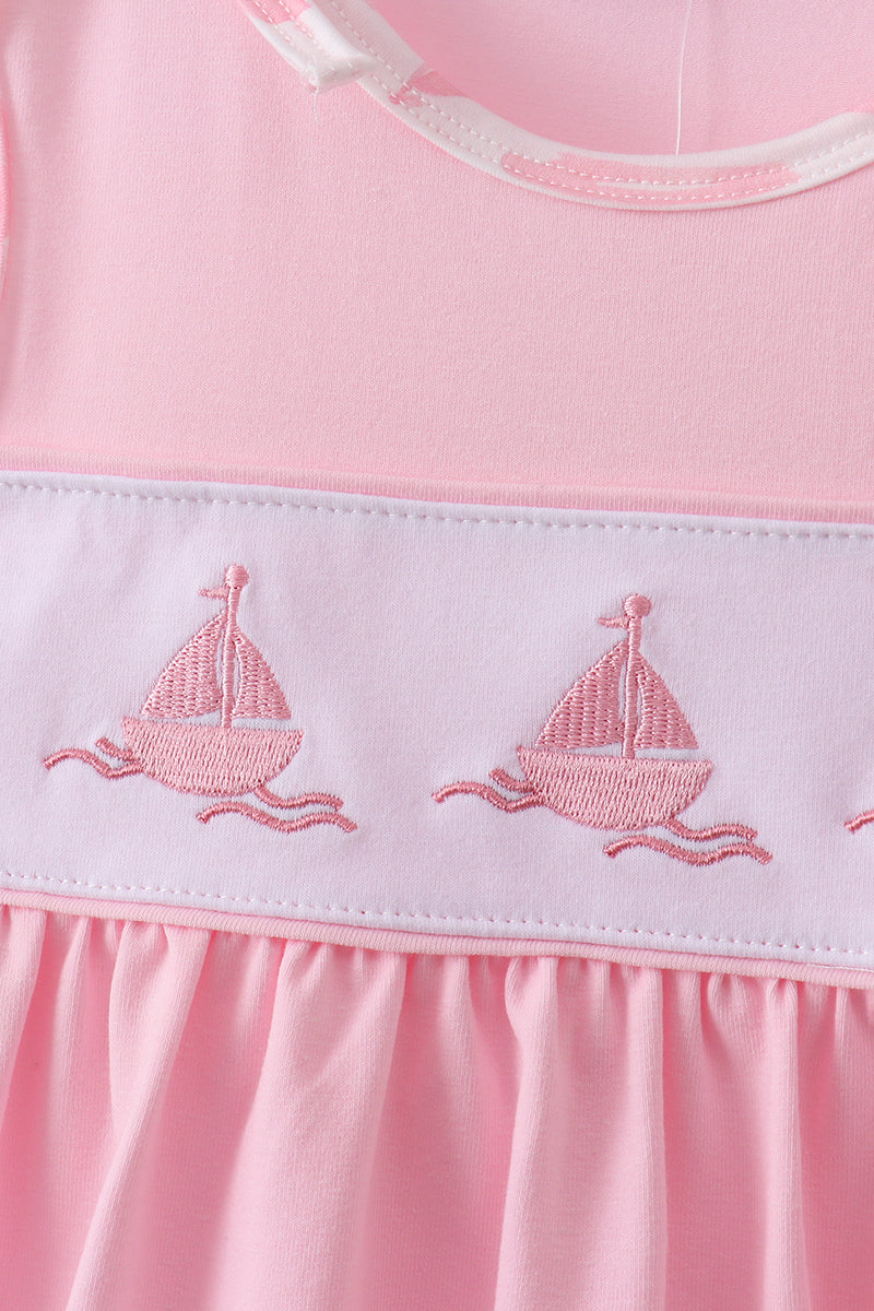 PINK SAILBOAT EMBROIDERED SET