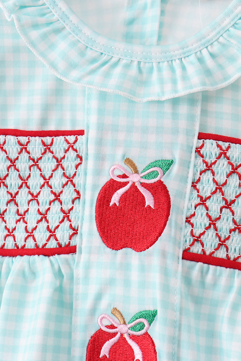 BLUE APPLE SMOCKED BLOOMER SET