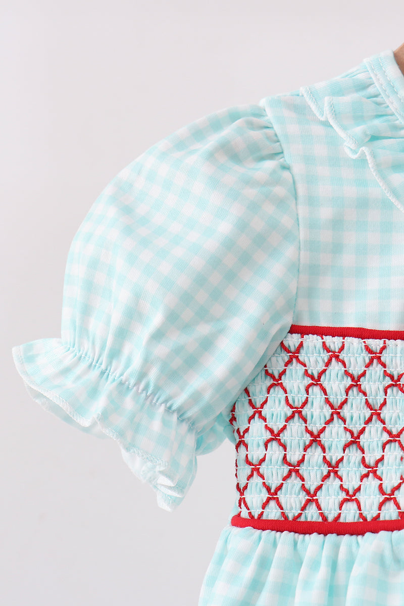 BLUE APPLE SMOCKED BLOOMER SET