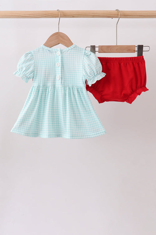 BLUE APPLE SMOCKED BLOOMER SET