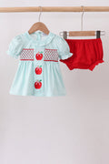 BLUE APPLE SMOCKED BLOOMER SET