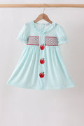 BLUE APPLE SMOCKED DRESS