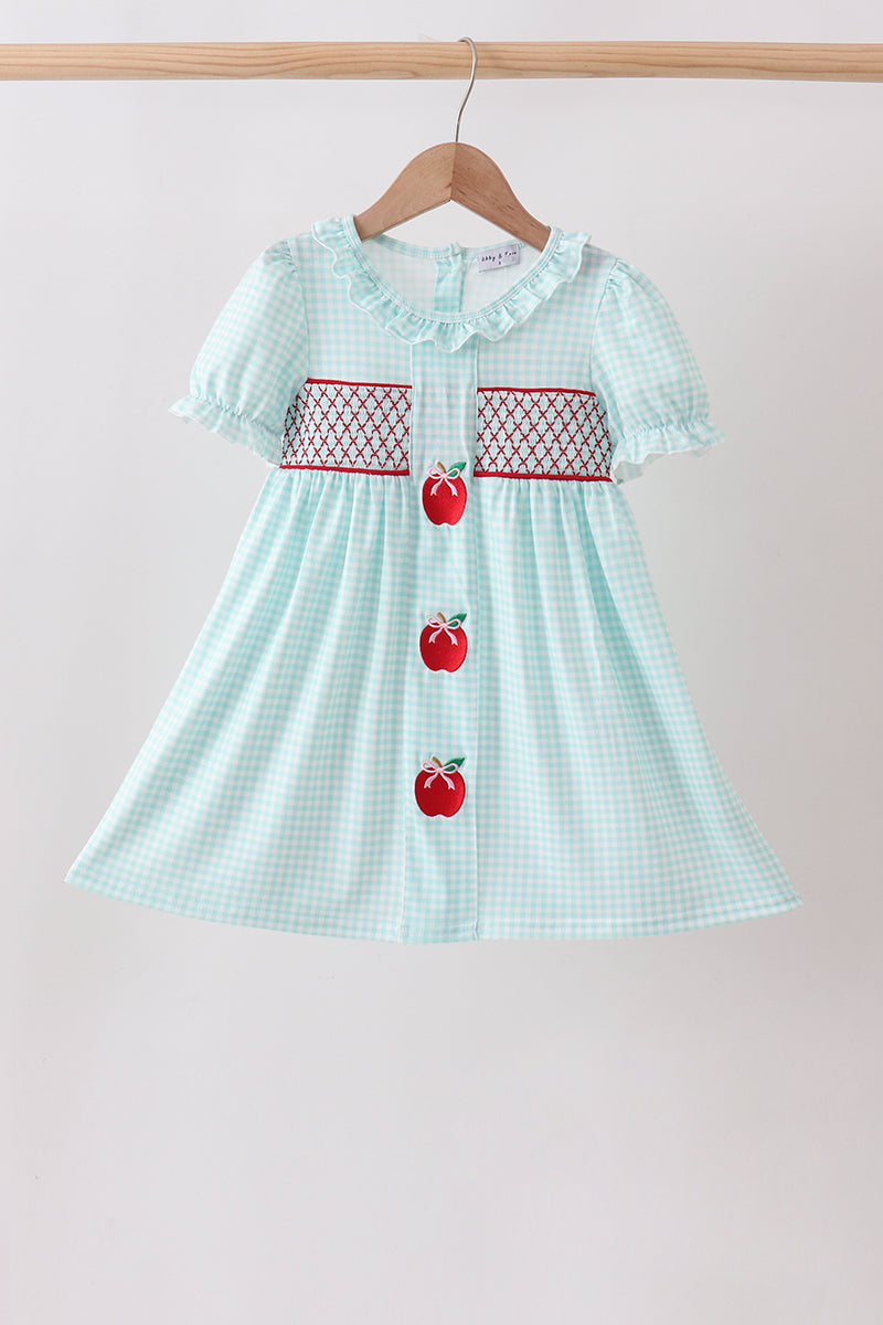 BLUE APPLE SMOCKED DRESS