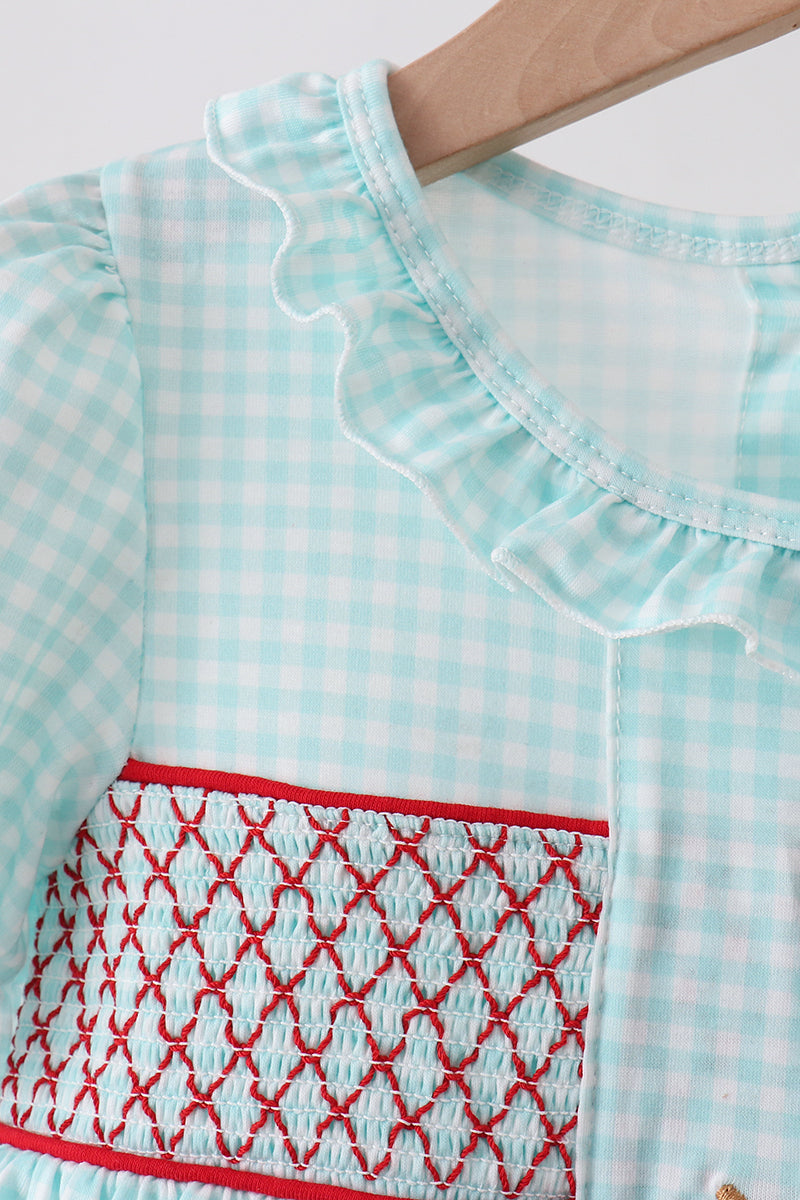 BLUE APPLE SMOCKED DRESS