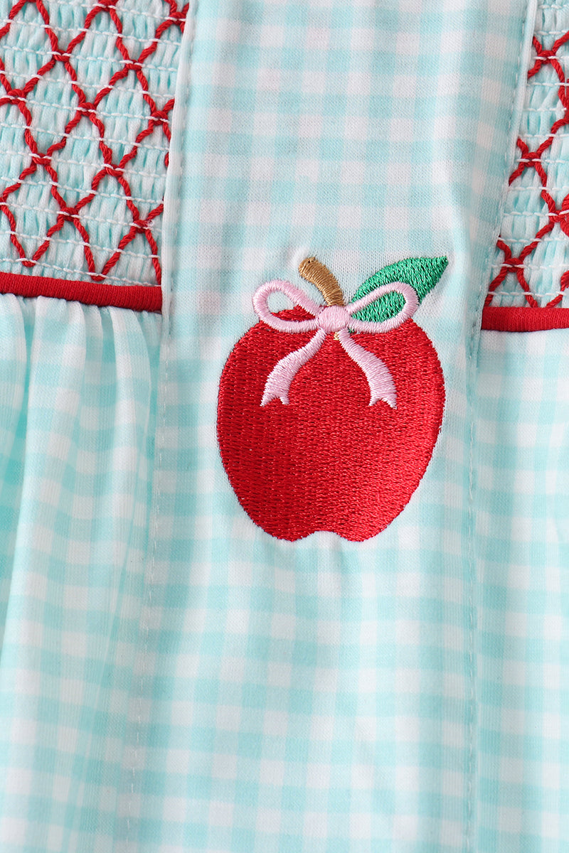 BLUE APPLE SMOCKED DRESS