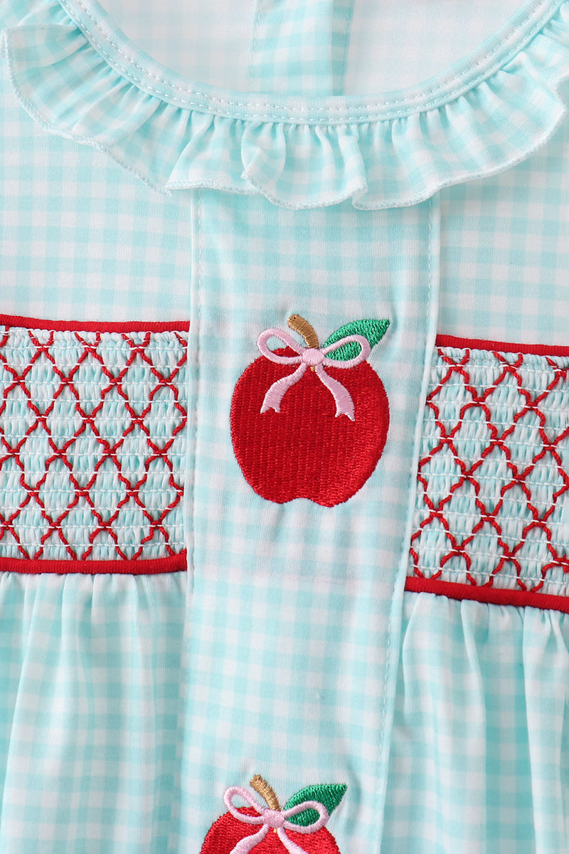 BLUE APPLE SMOCKED RUFFLE SHORTS SET