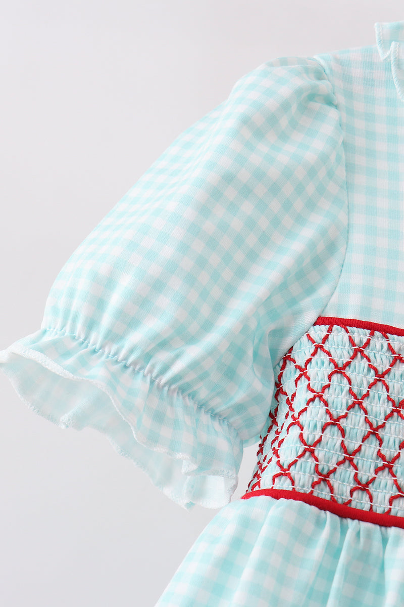BLUE APPLE SMOCKED RUFFLE SHORTS SET