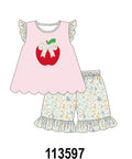 PINK APPLE BOW APPLIQUE SET