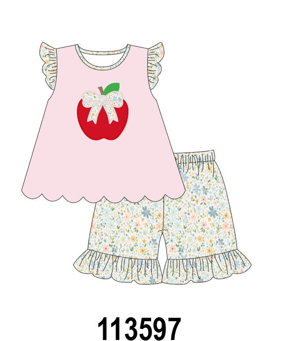 PINK APPLE BOW APPLIQUE SET