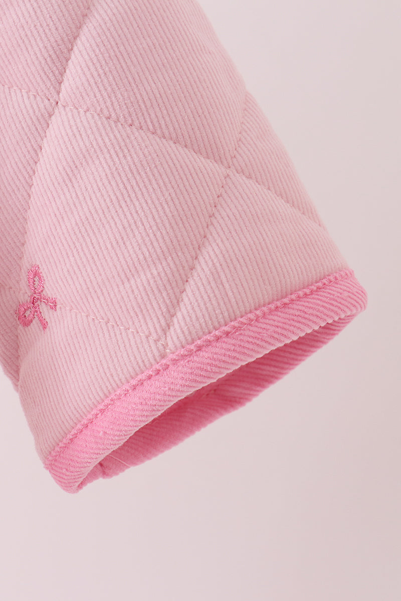Pink corduroy bow embroidery ruffle jacket