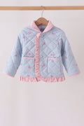 Blue corduroy bow embroidery ruffle jacket