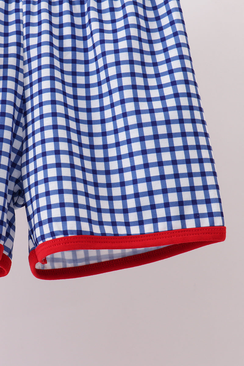 RED APPLE EMBROIDERED GINGHAM SHORTS SET