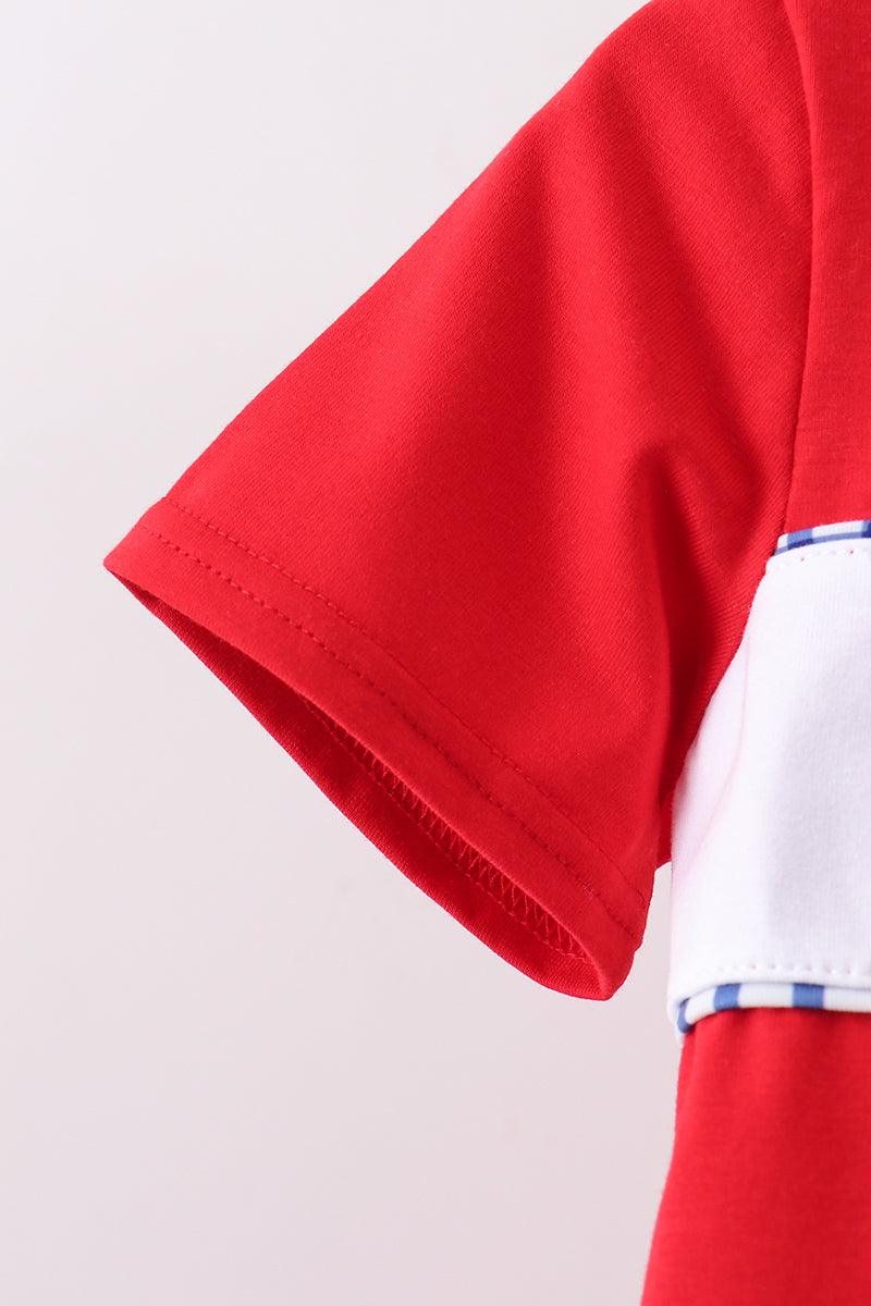 RED APPLE EMBROIDERED GINGHAM SHORTS SET