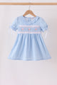 Blue Floral Smocked Lace Ruffle Dress