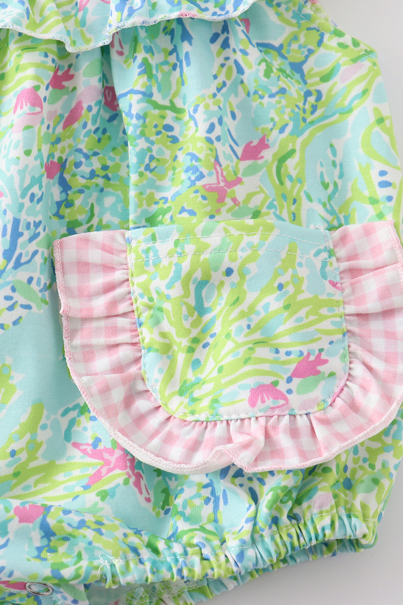 GREEN TURTLE EMBROIDERED RUFFLE BUBBLE