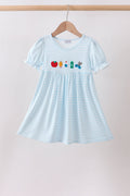 BLUE SCHOOL APPLE FRENCH KNOT DRESS