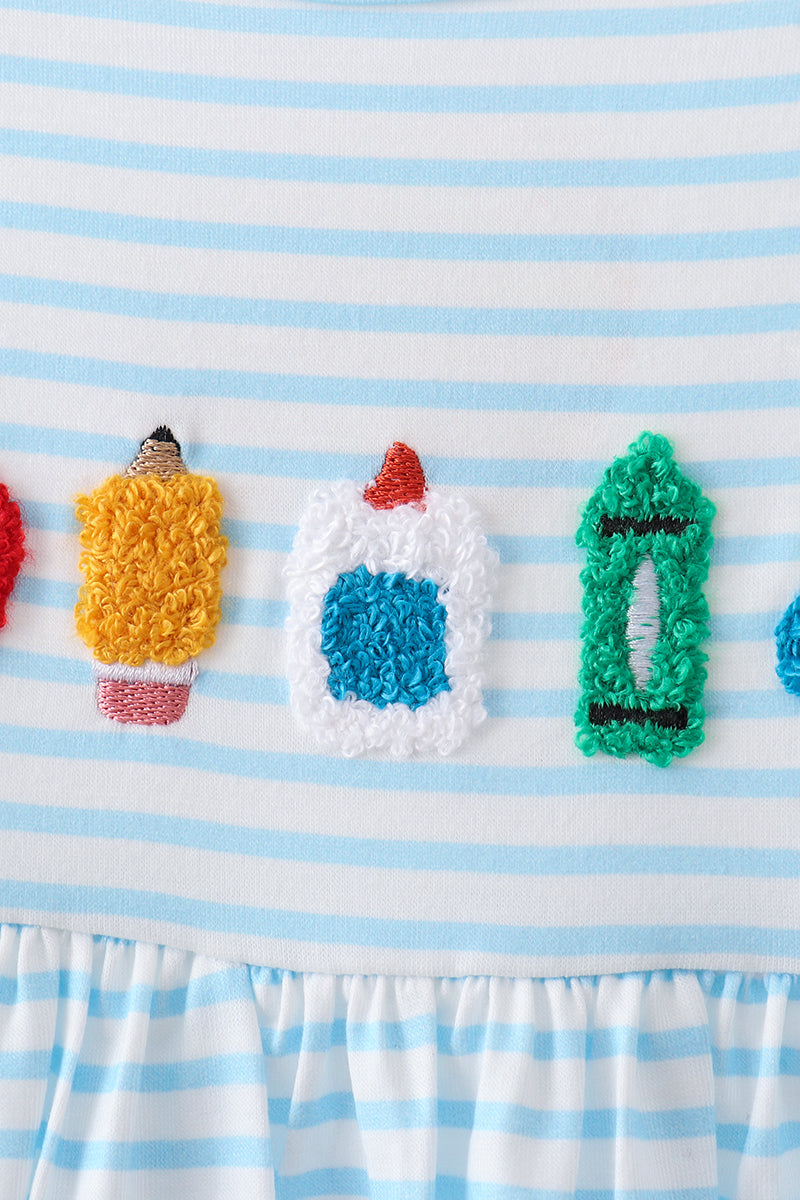 BLUE SCHOOL APPLE FRENCH KNOT DRESS