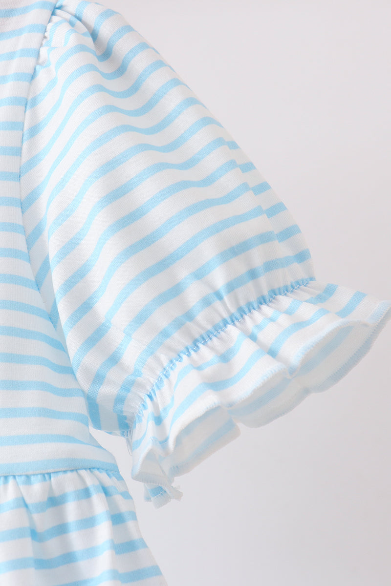BLUE SCHOOL APPLE FRENCH KNOT DRESS