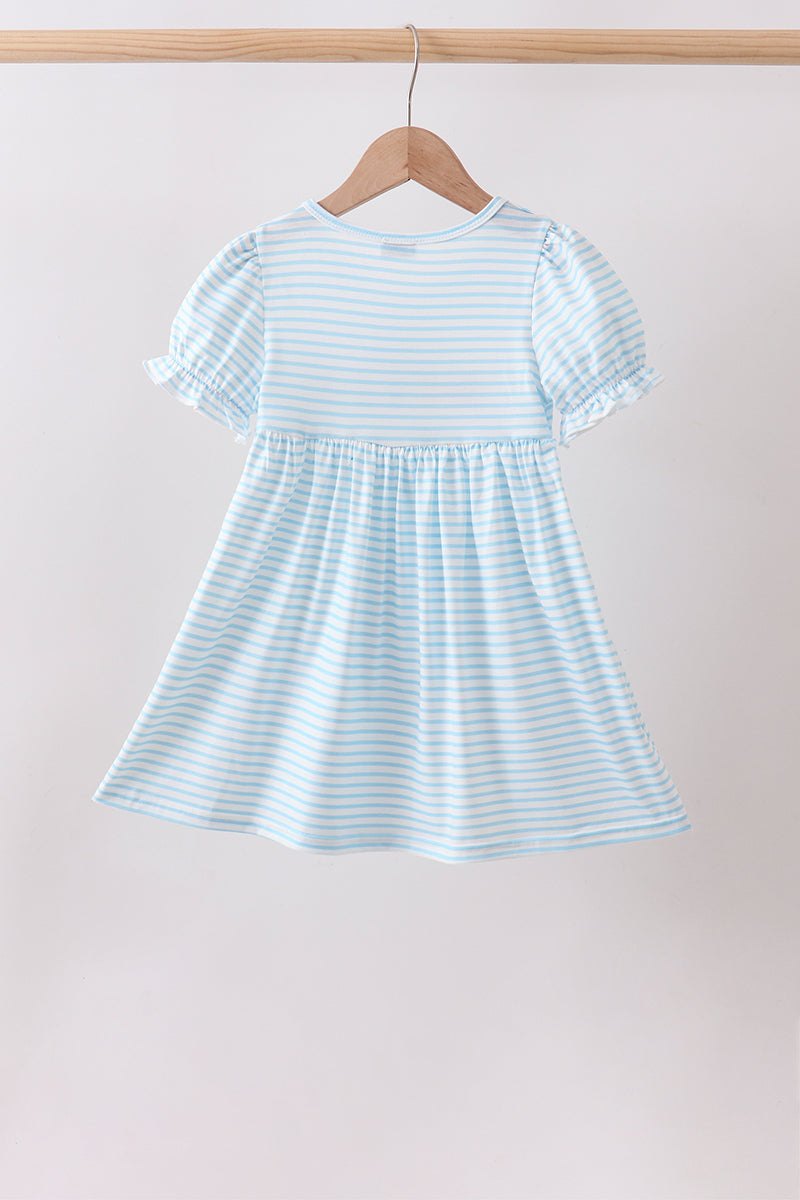 BLUE SCHOOL APPLE FRENCH KNOT DRESS