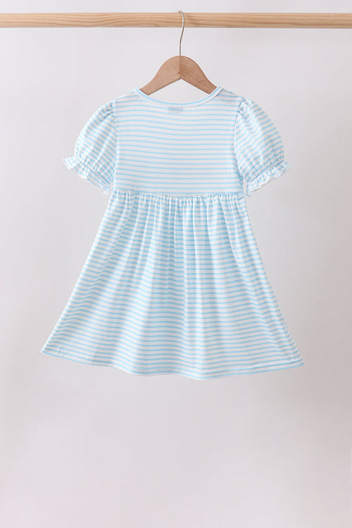 BLUE SCHOOL APPLE FRENCH KNOT DRESS