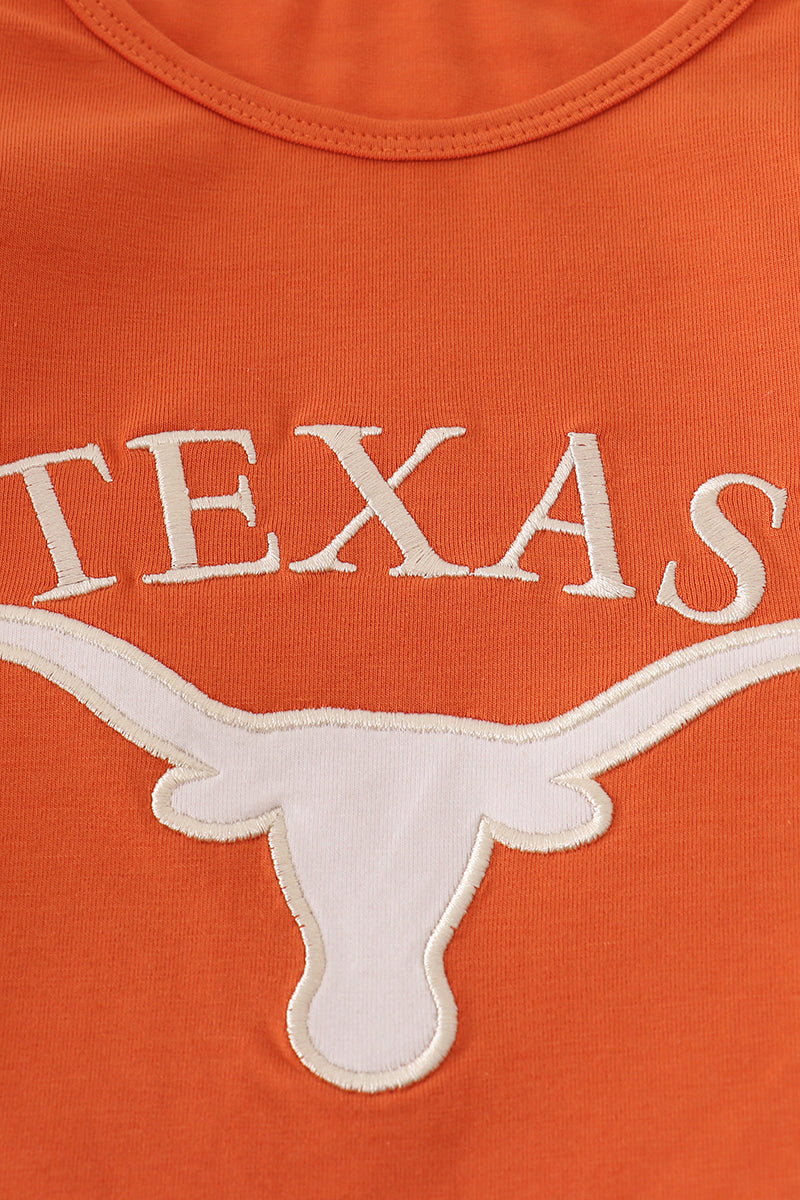 Rust Texas embroidery bow skorts set