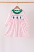 Pink Plaid Gingerbread Embroidery Ruffle Dress
