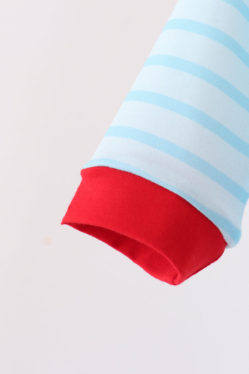 Blue Milk Santa Cookies Stripe Romper