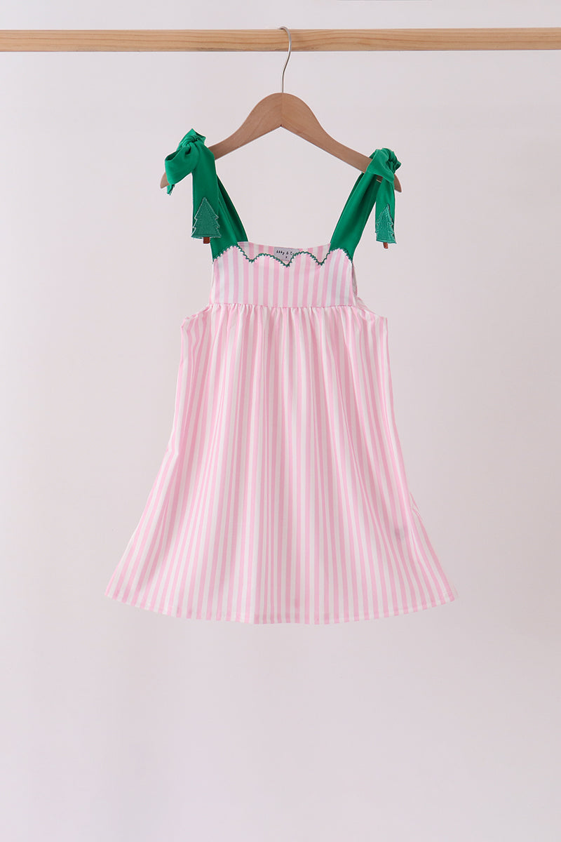 Pink Christmas Tree Embroidery Dress