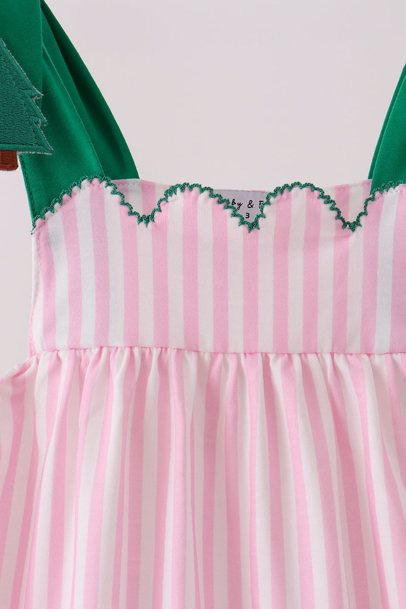 Pink Christmas Tree Embroidery Dress