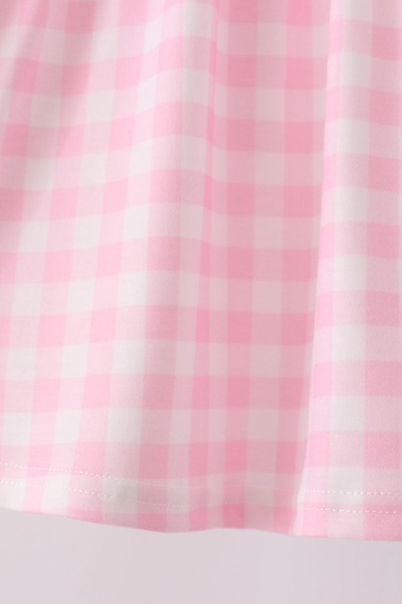 Pink Turkey Embroidery Gingham Bloomer Set