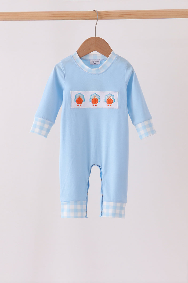 Blue Turkey Embroidery Romper
