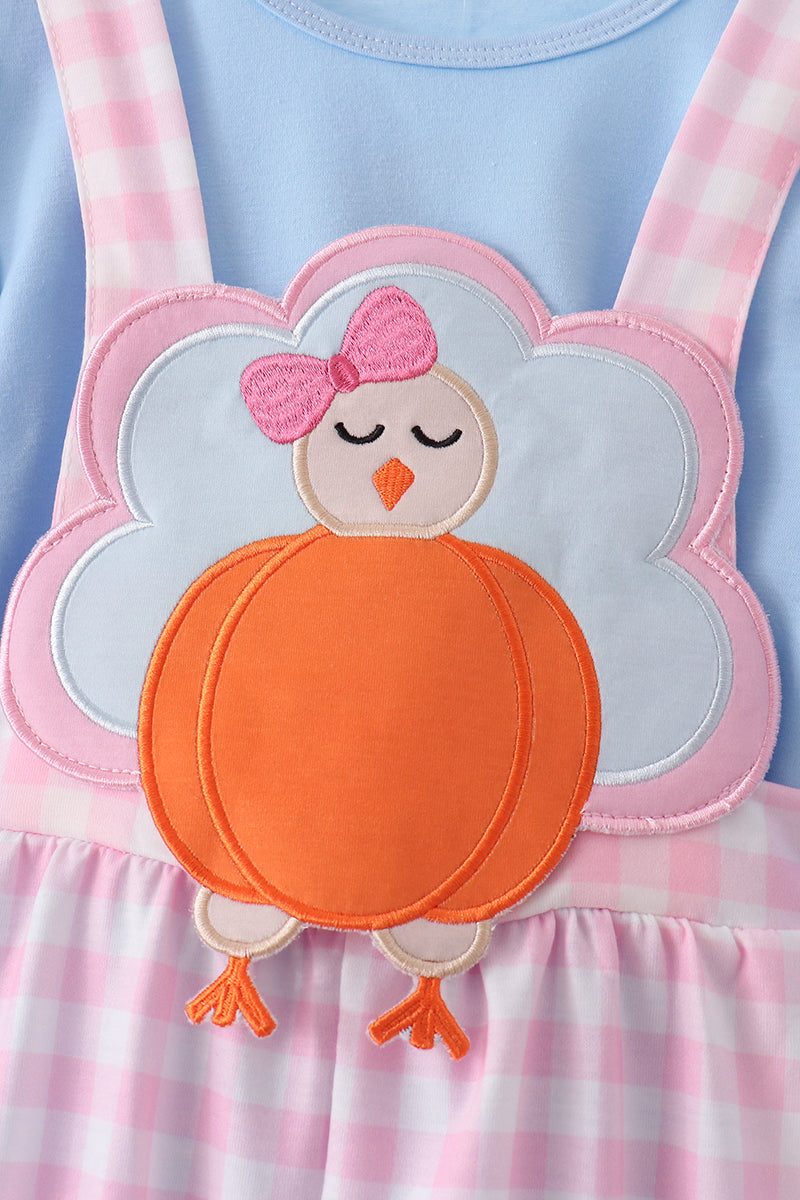 Pink Turkey Embroidery 2pc Jumpsuit Set