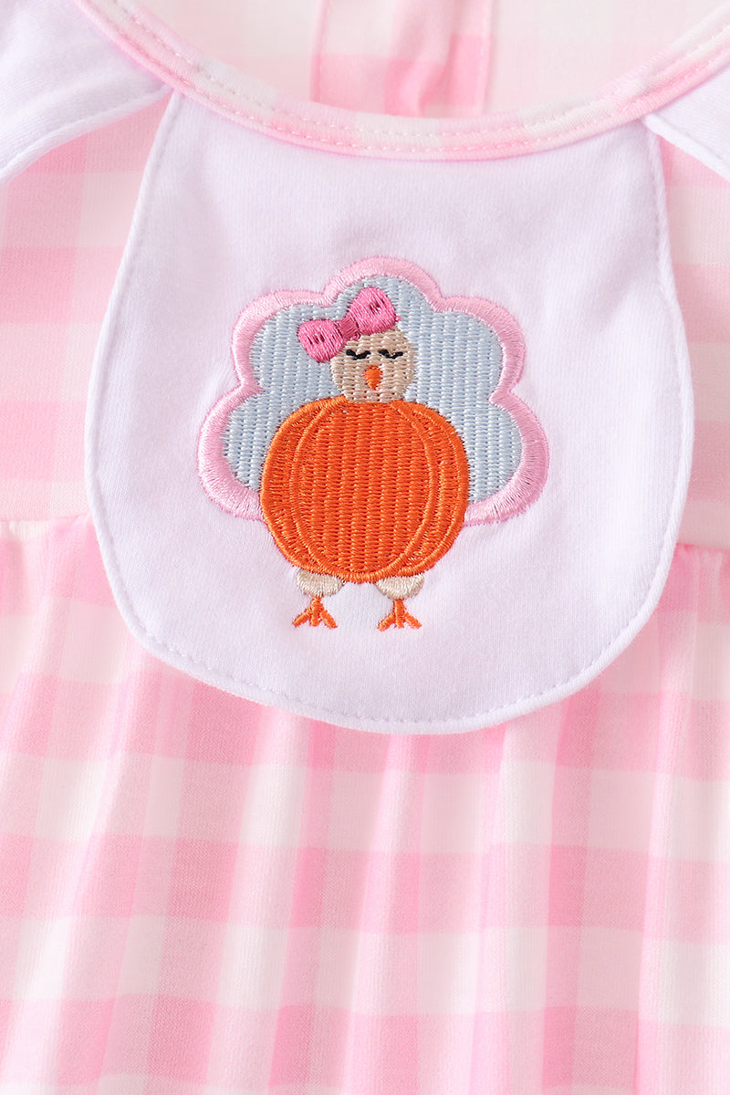 Pink Turkey Embroidery Gingham Dress
