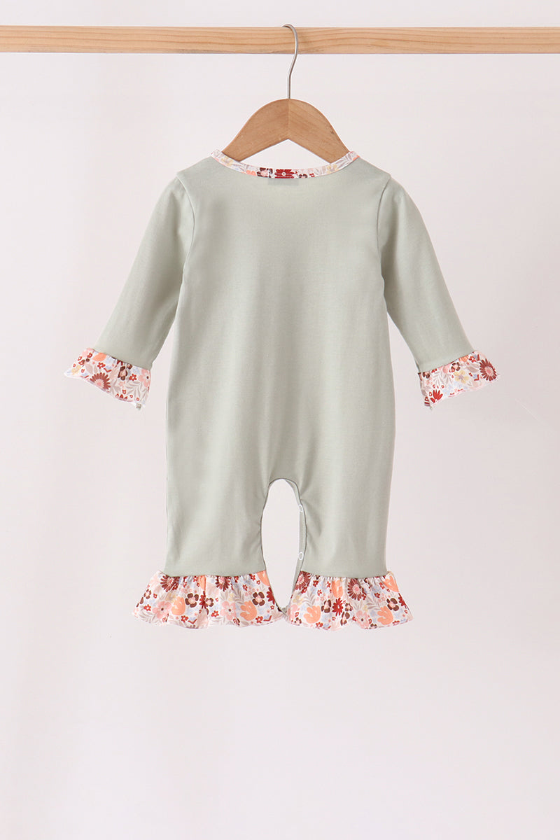 Sage Turkey Applique Ruffle Romper