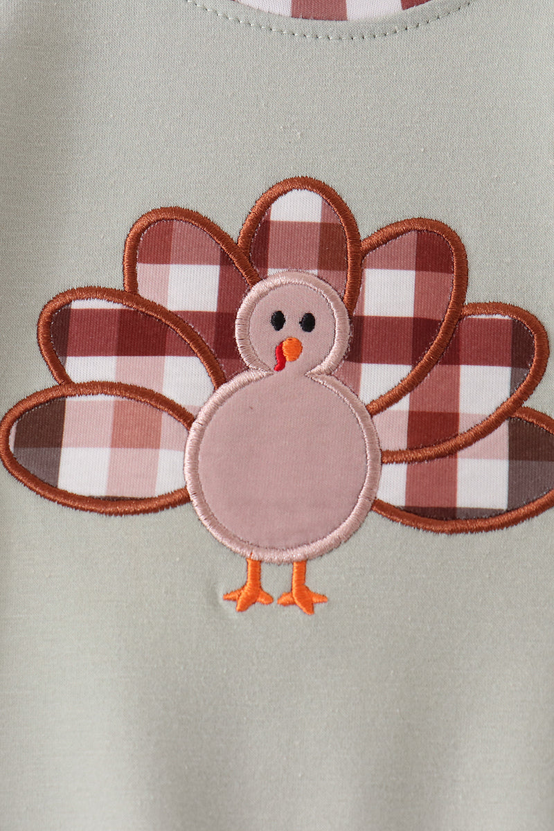 Sage Turkey Applique Romper