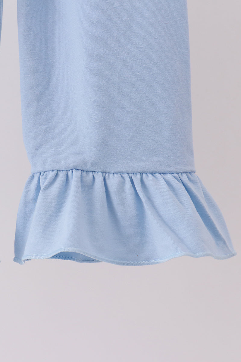Blue Floral Bow Smocked Ruffle Pants Set