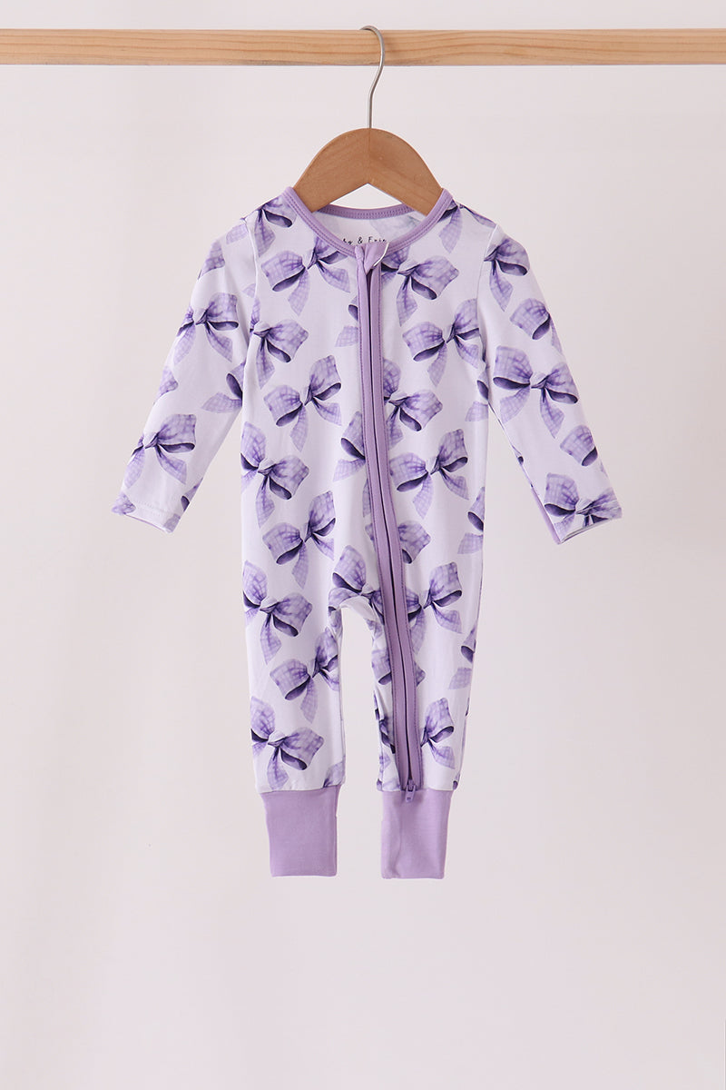 Purple Bow Zip Bamboo Romper