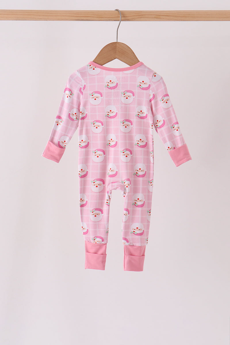 Pink Santa Zip Bamboo Romper